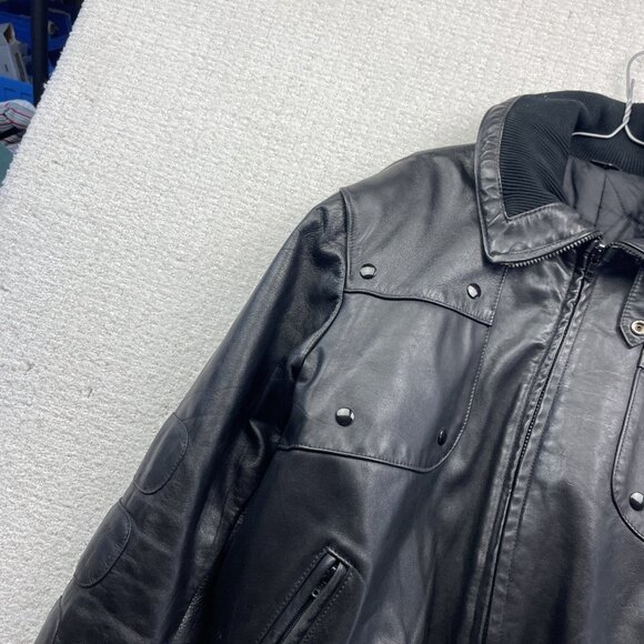 VTG Ski-Doo Bombardier Military Leather Bomber Jacket Mens 42 Black Snowmobile - Picture 3 of 13